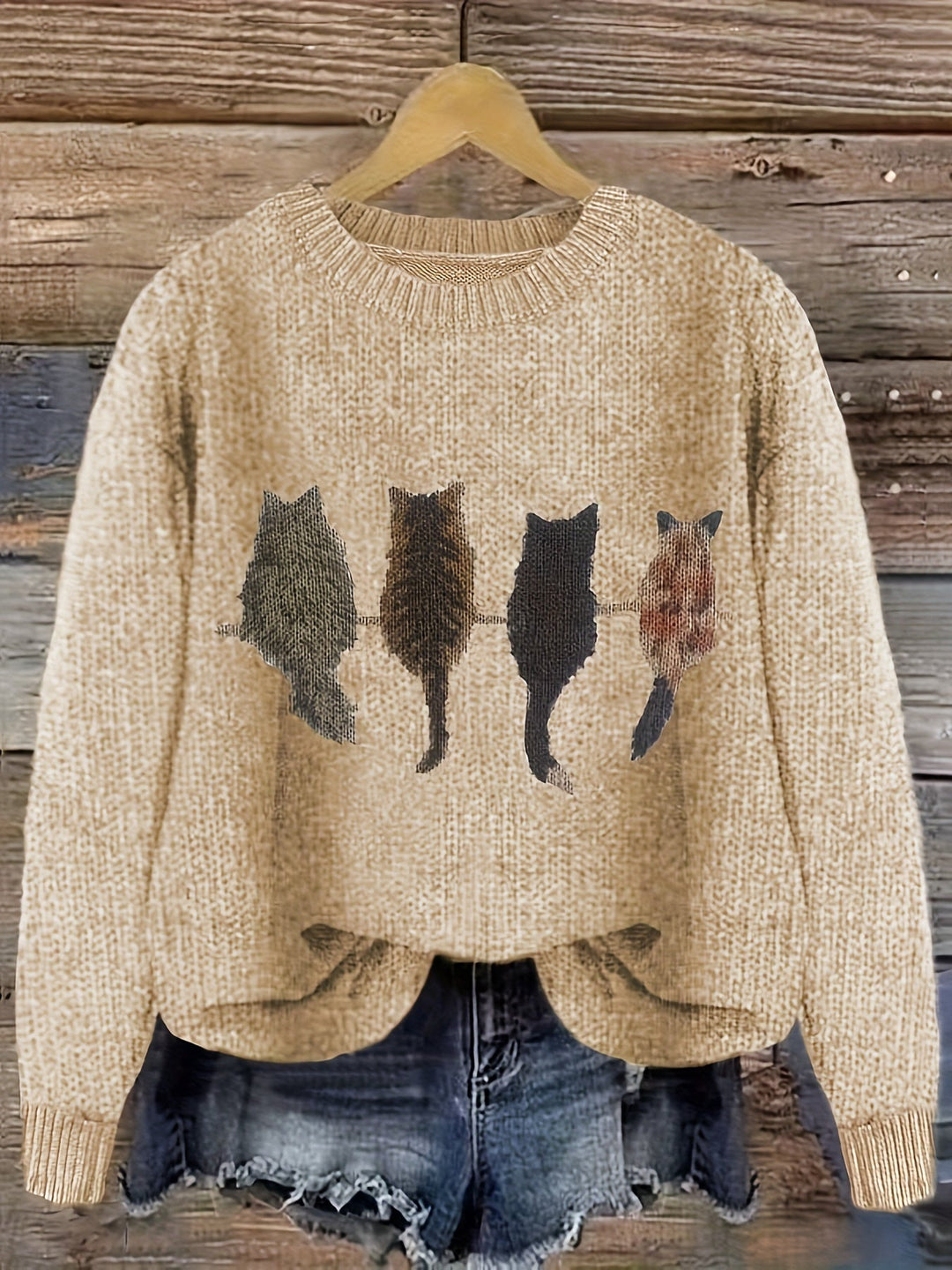 Cat-Print Sweater for Women, Cozy Style