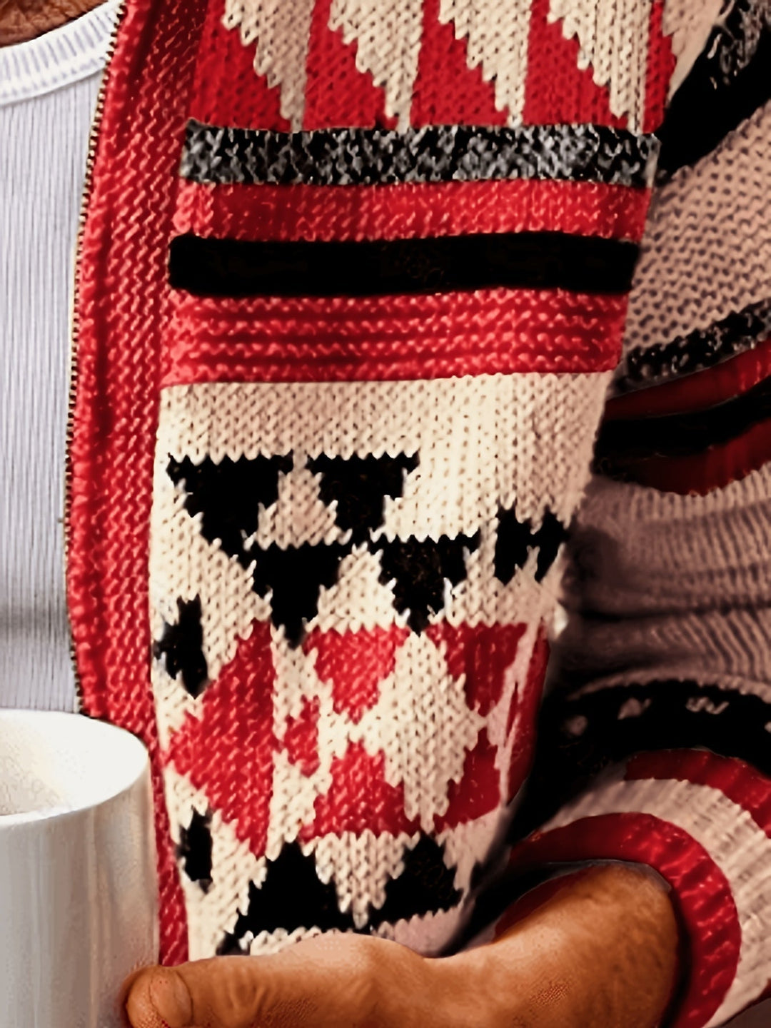 Patterned Zip-Up Cardigan for Men