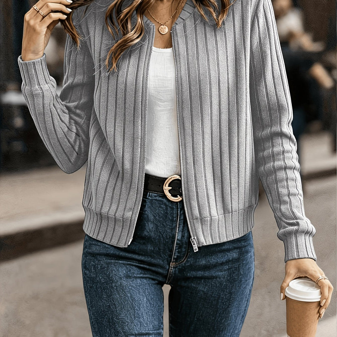 Ribbed Zip-Front Jacket for Women