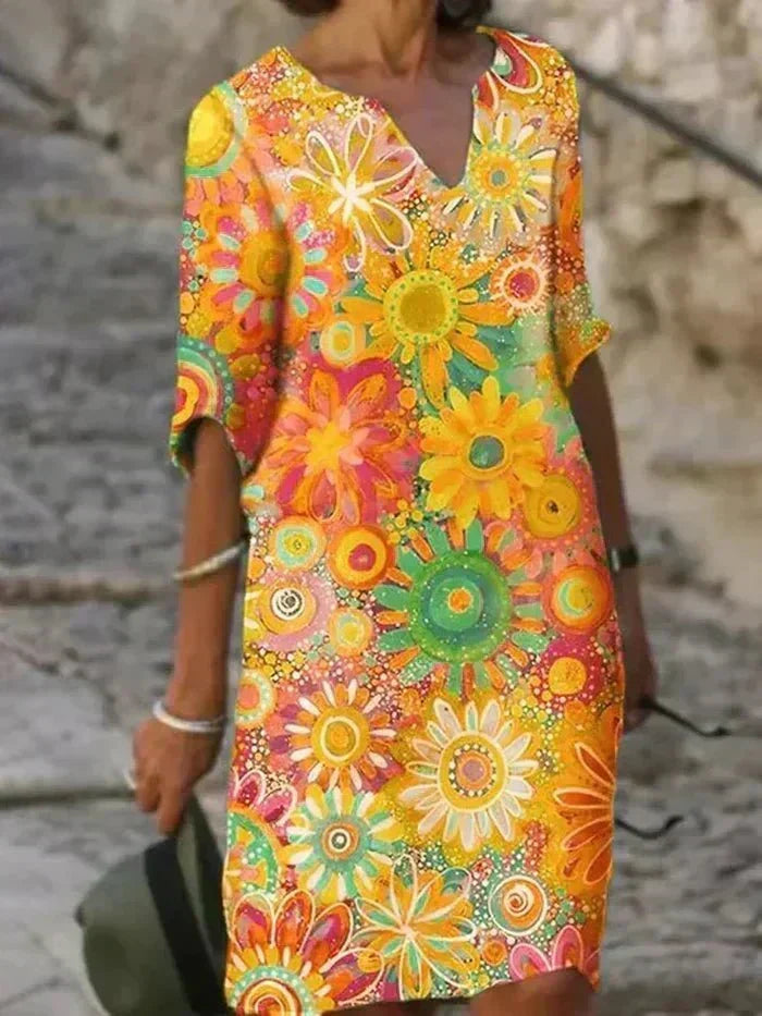 Vibrant Floral Midi Dress for Women, Elegant Style