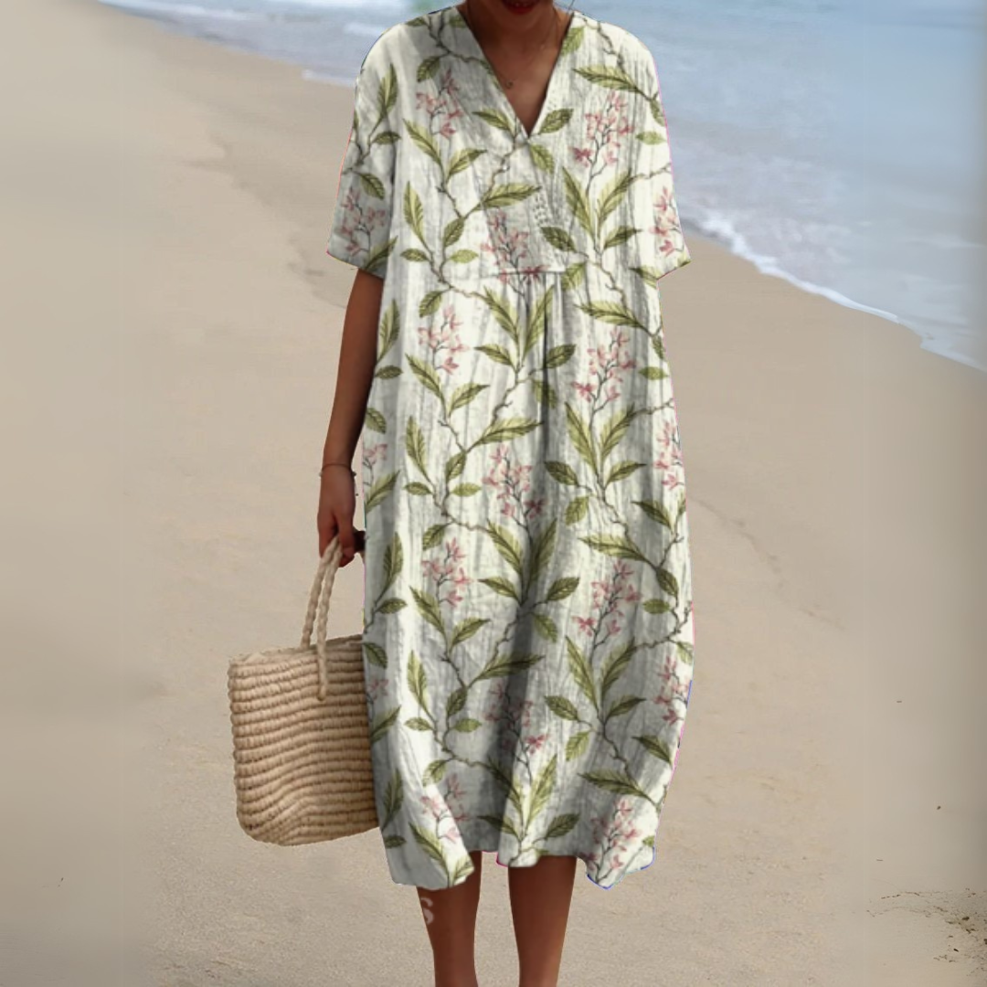 Elegant Floral V-Neck Dress for Women