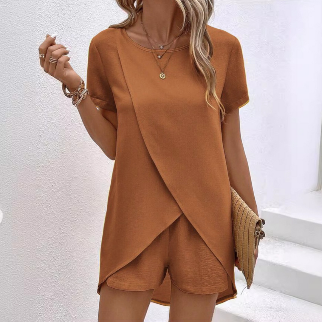 Summer Slit Shirt Set for Women, Elegant Style