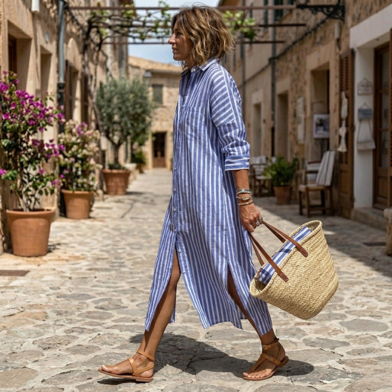 Striped Shirt Dress for Women, Relaxed Style