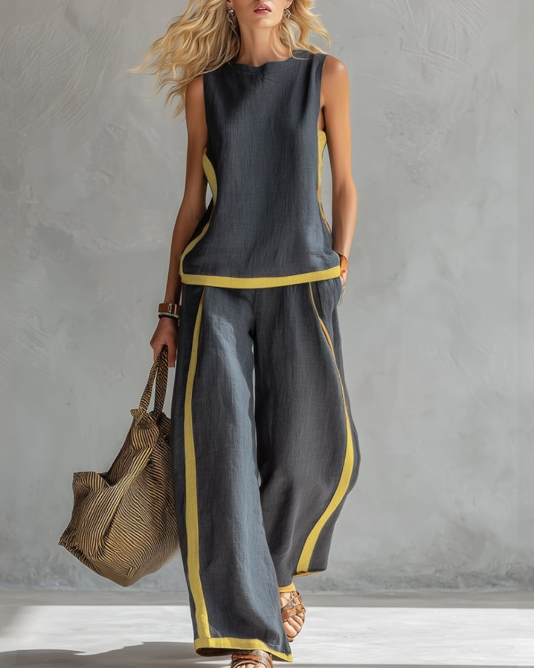 Sleeveless and Wide Trouser Set for Women, Elegant Style