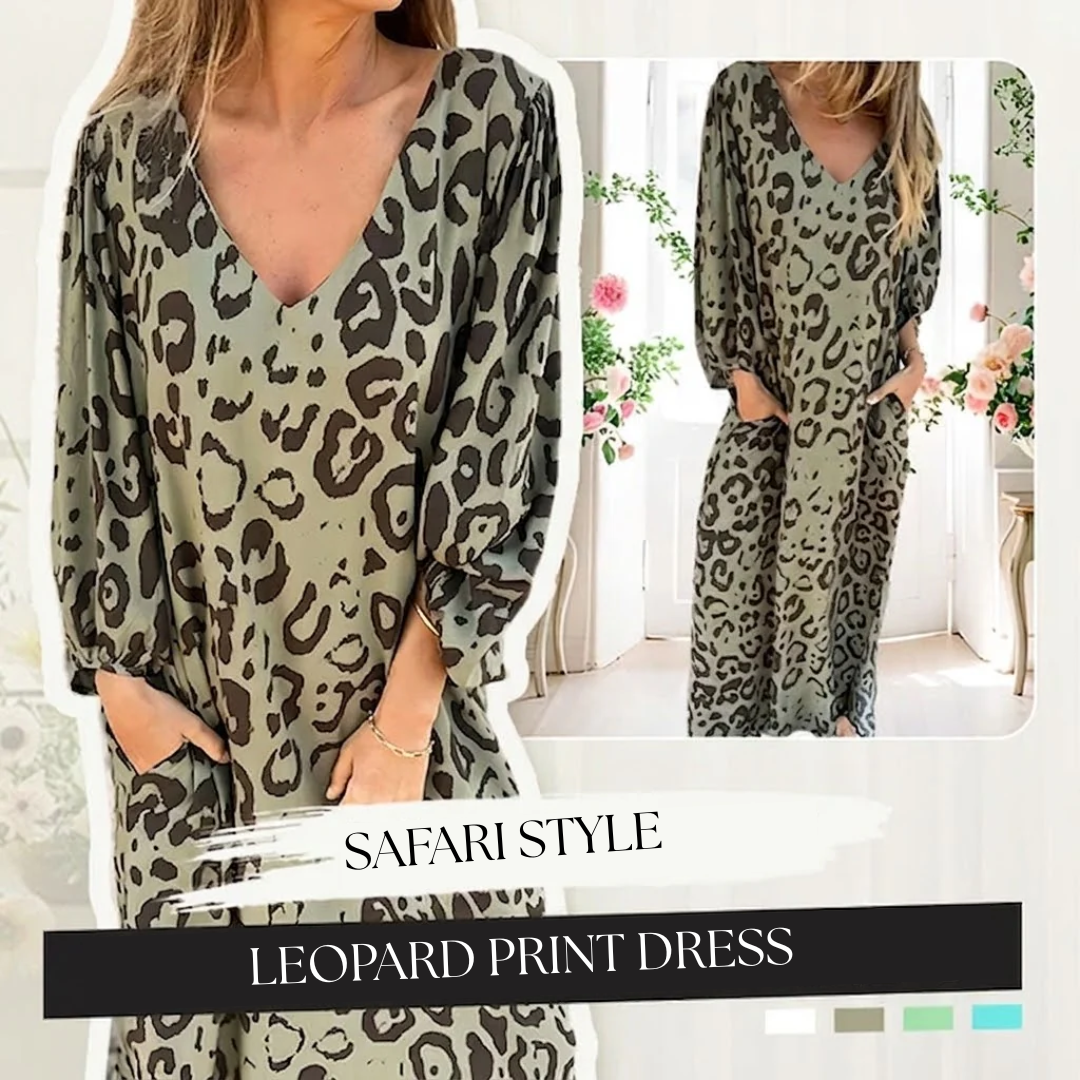 Stylish Long V-Neck Leopard Dress for Women, Plus Size