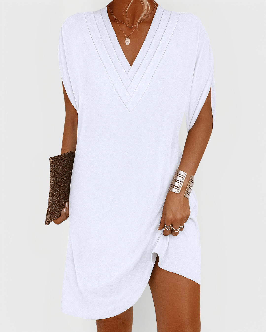 Casual V-Neck Mini Dress for Women, Plus Size