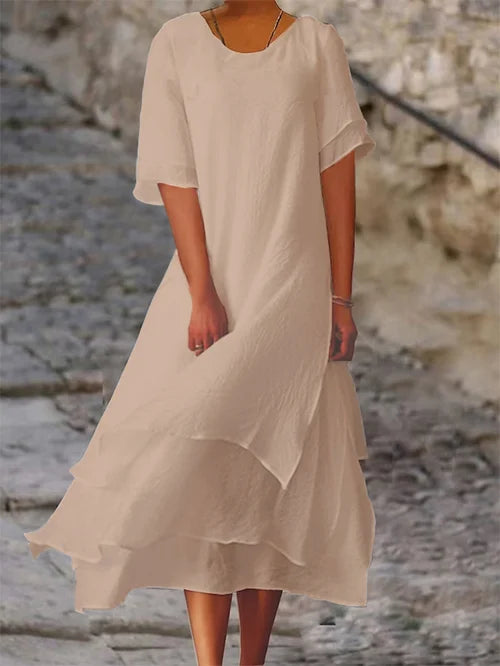 Double-Layer Short-Sleeved Dress for Women, Plus Size