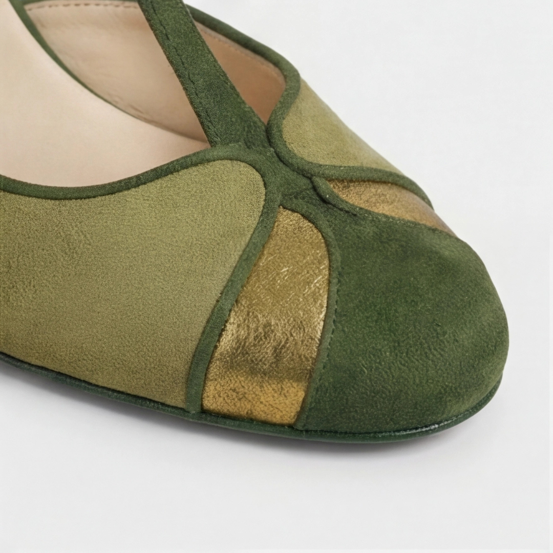 Green Sophisticated Suede T-Strap Heels for Women