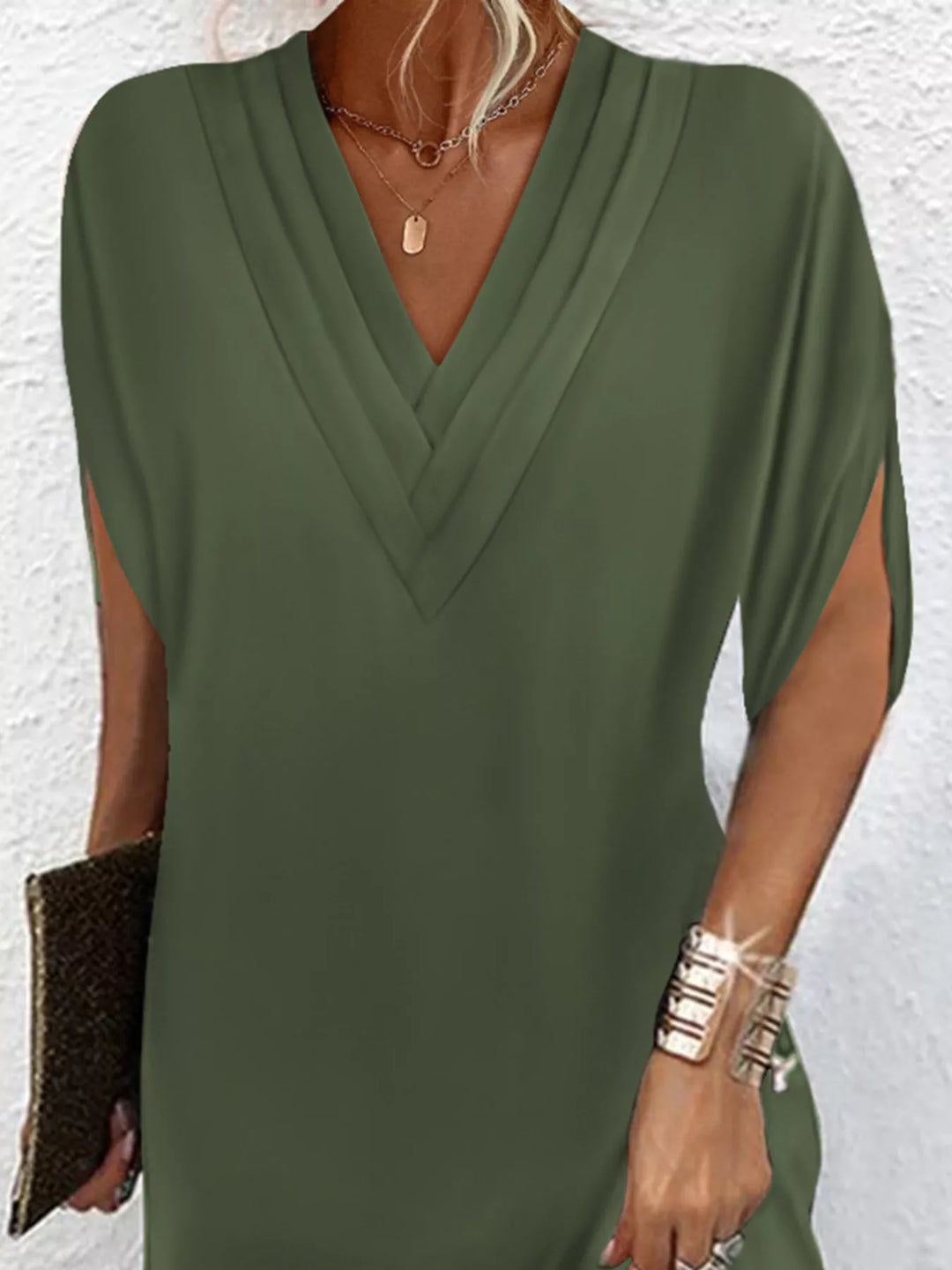 V-Neck Slit Sleeve Mini Dress for Women, Plus Size