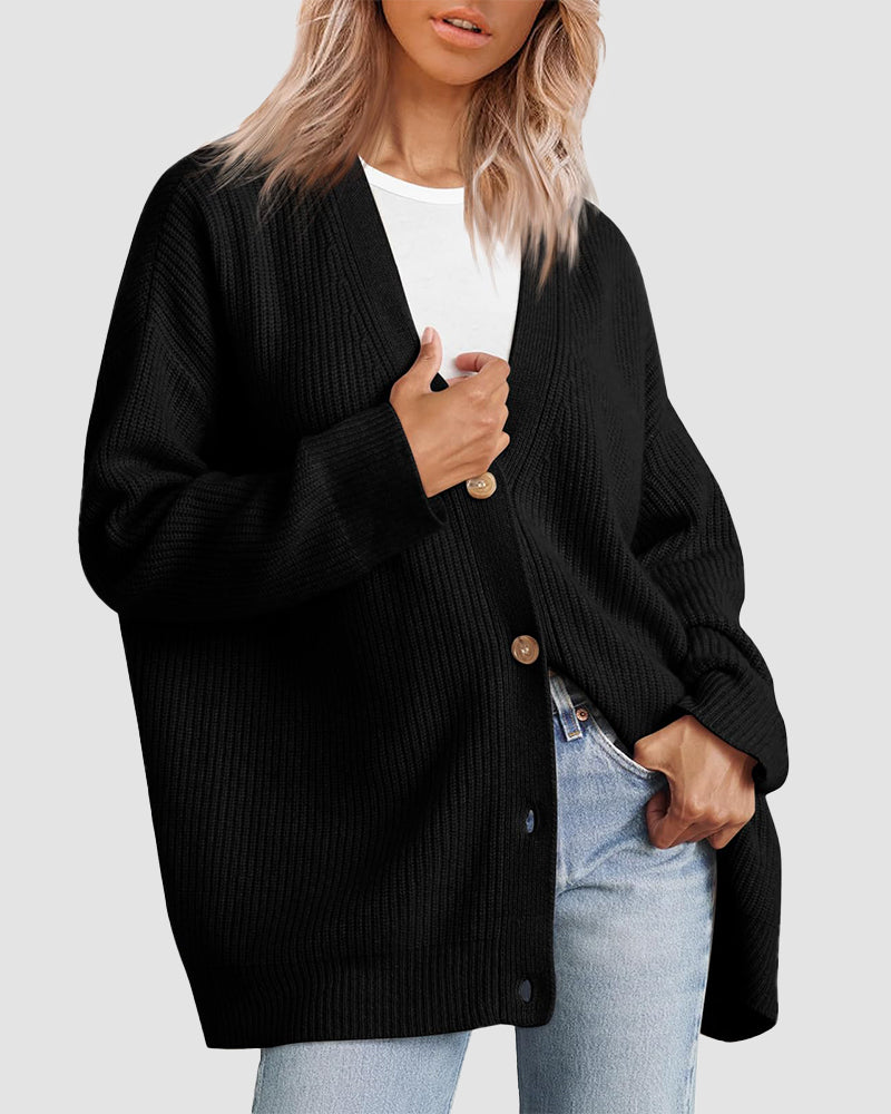 Women's Oversized Open-Front Cotton Blend V-Neck Sweater
