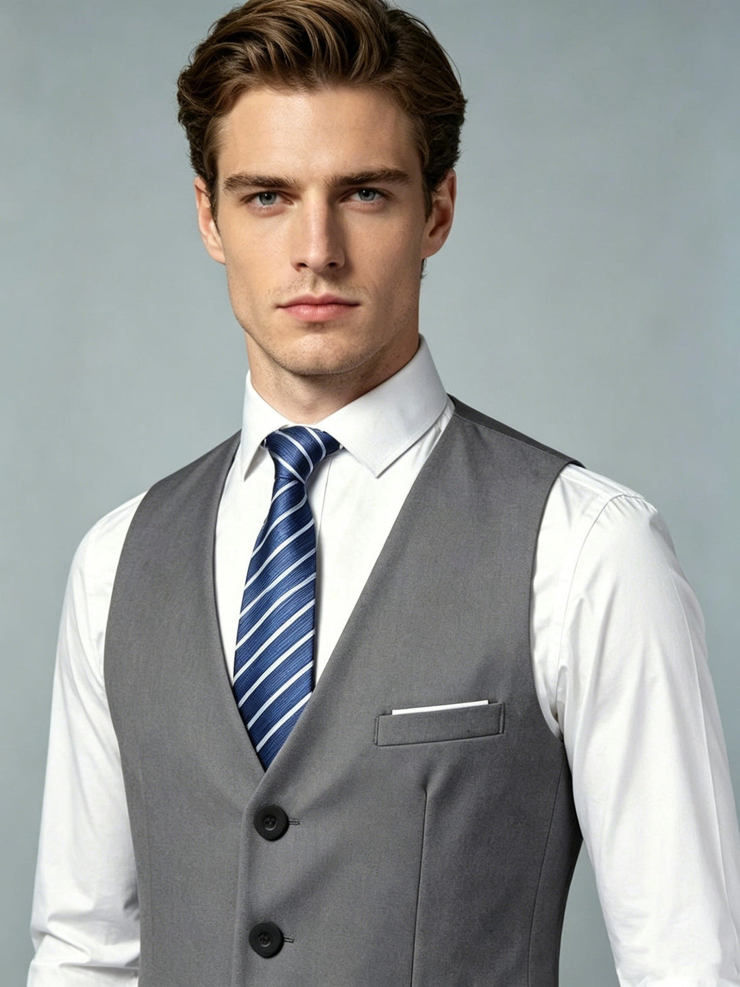 Grey Tailored V-Neck Vest for Men