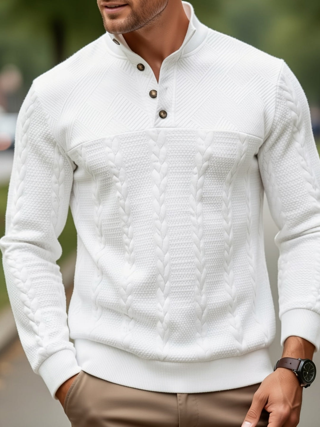 Textured Stand-Collar Pullover for Men