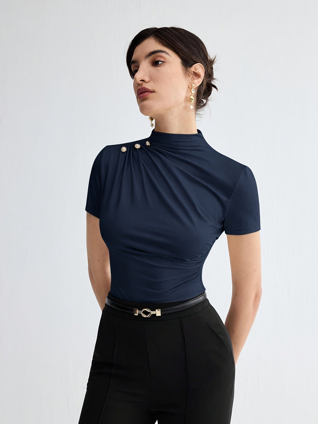 Mock Neck Short-Sleeve Top for Women