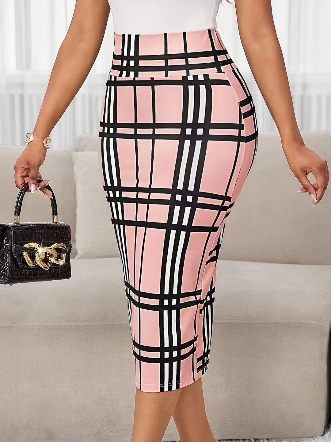 Plaid Pencil Skirt for Women, Refined Style