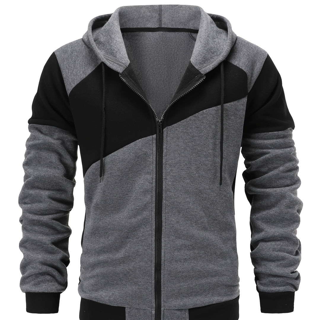 Color Block Zip-Up Hooded Jacket for Men