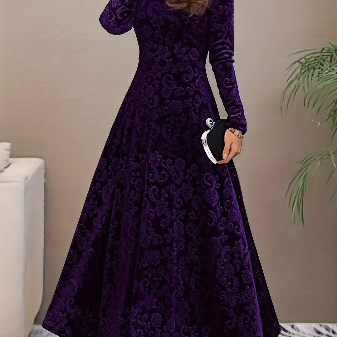 Long-Sleeve Midi Dress for Women, Elegant Style
