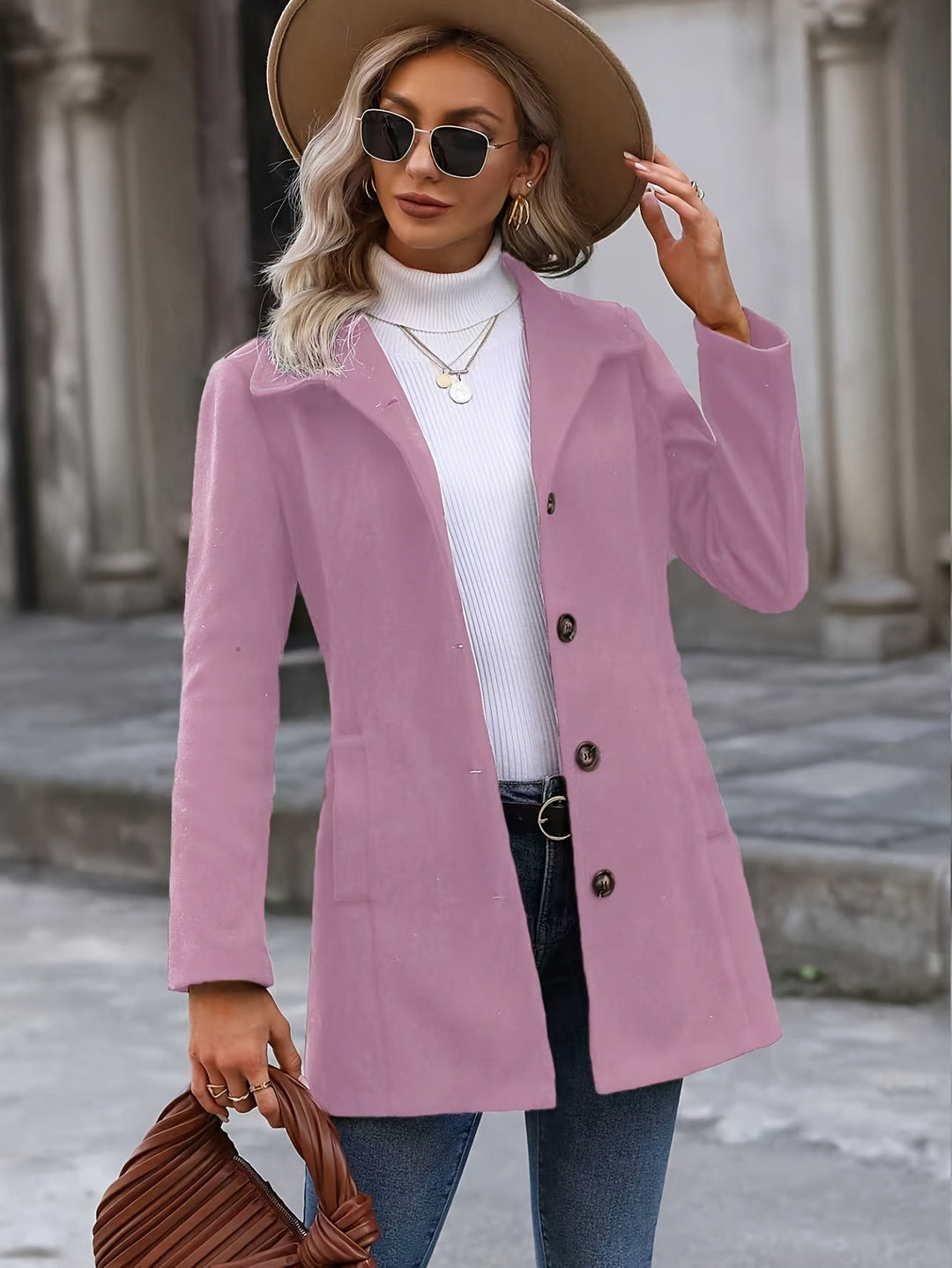 Ladies Waist-Cinching Mid-Length Coat