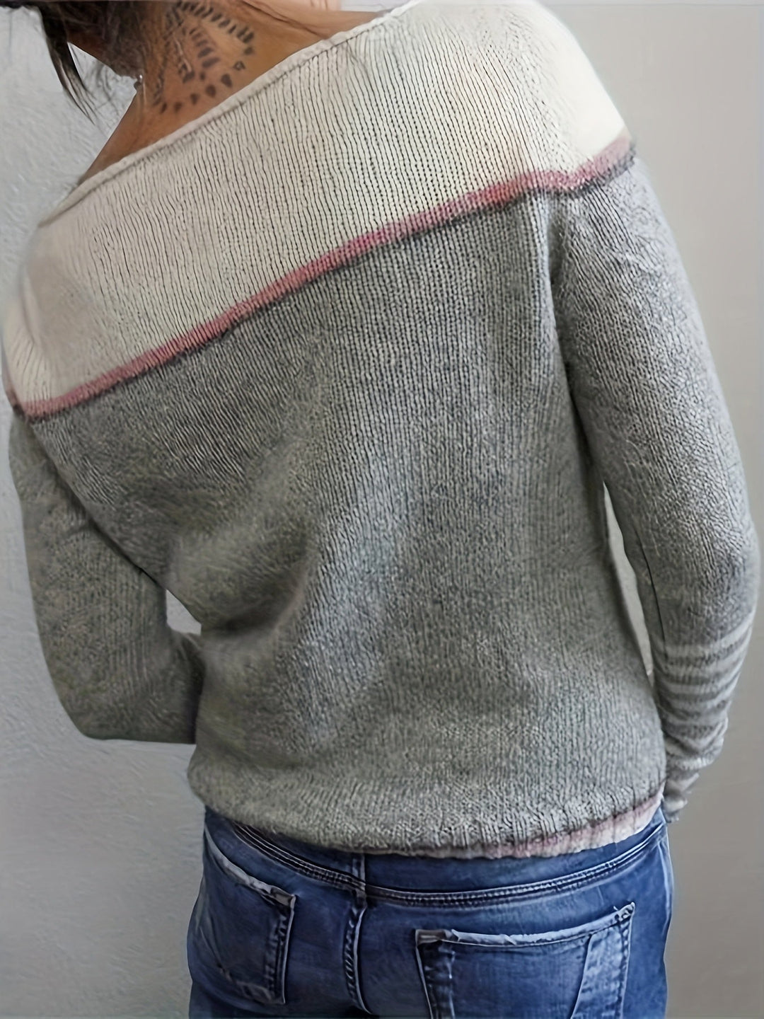 Color-Block Boat Neck Sweater for Women
