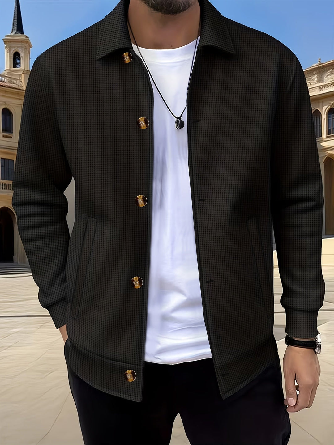 Button-Up Jacket for Men, Textured Style