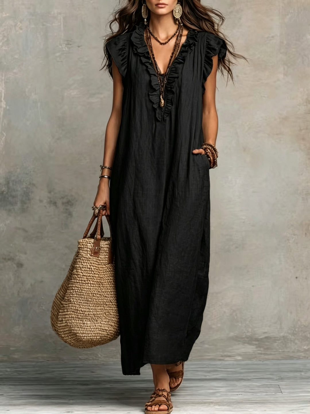Women's Ruffled Bohemian Maxi Dress