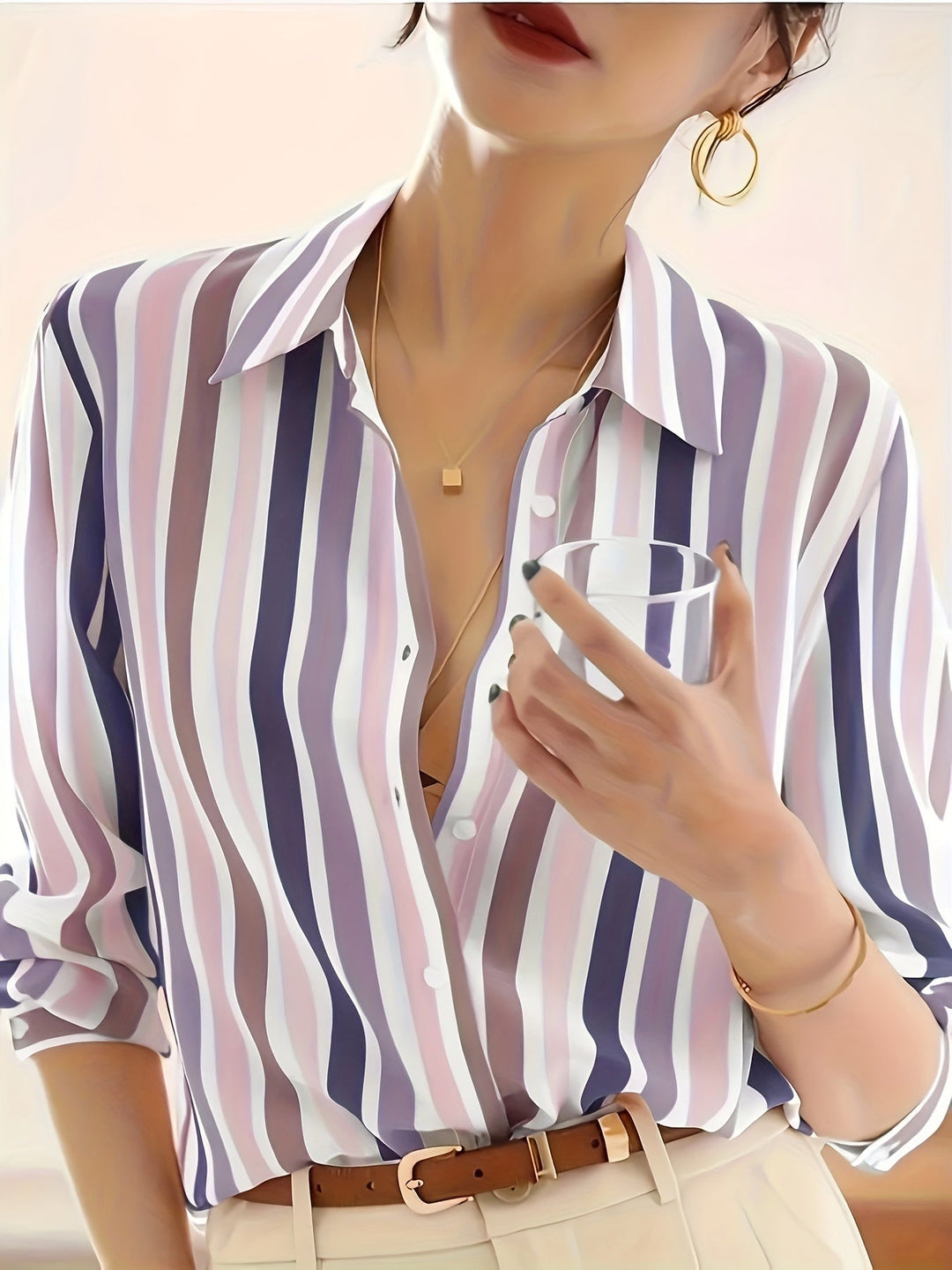 Refined Striped Button-Up Shirt for Women