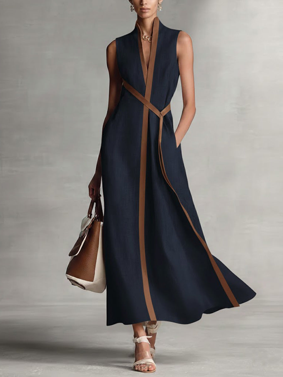 Contrast-Trim Sleeveless Midi Dress for Women