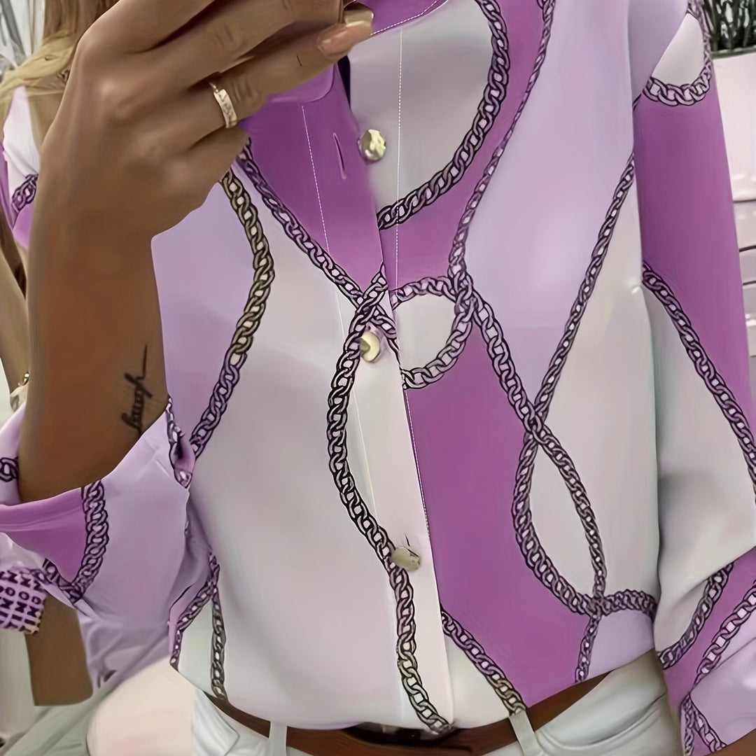 Women's Chain-Print Collared Shirt