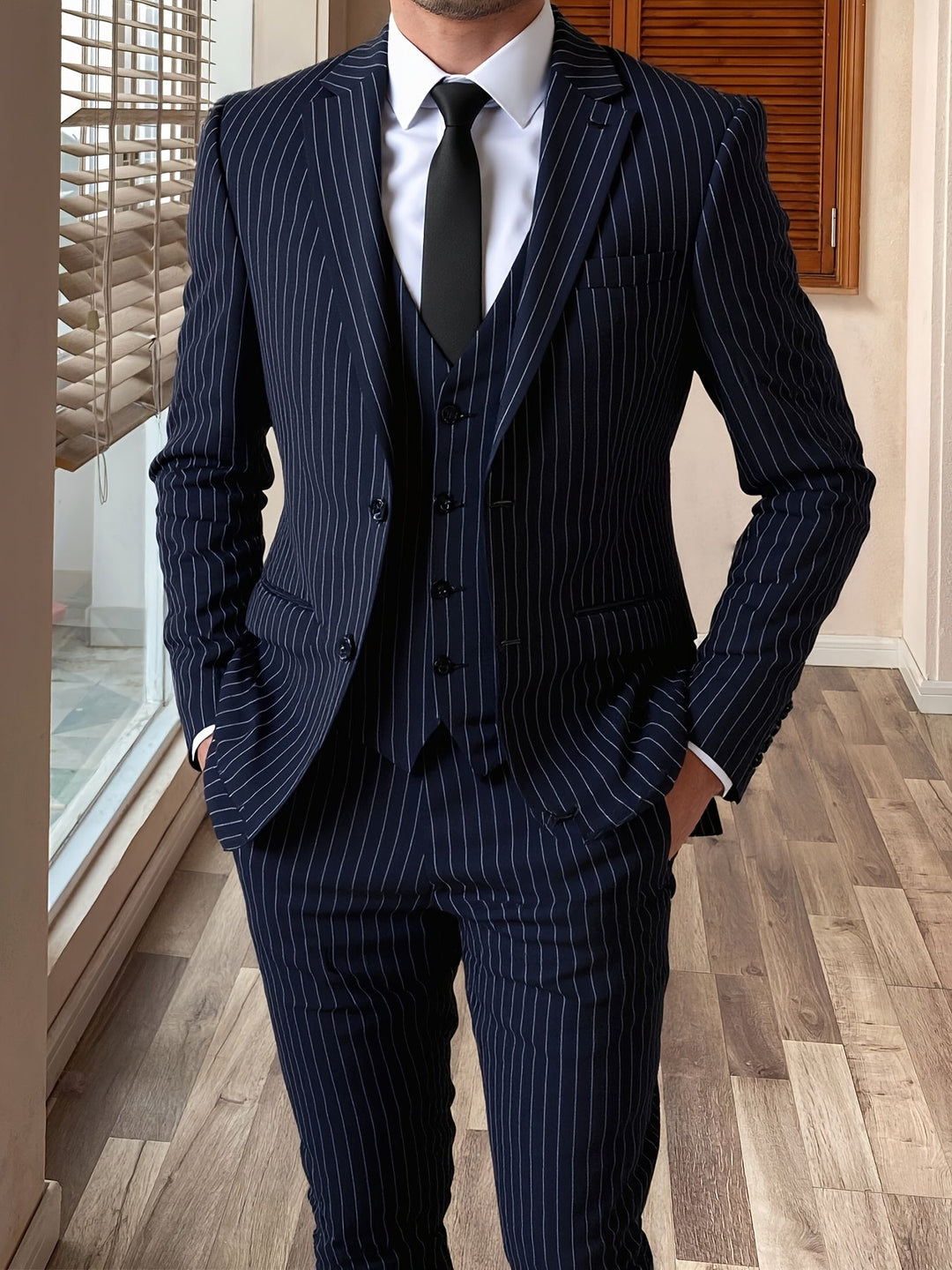 Pinstripe Three-Piece Suit for Men, Plus Size