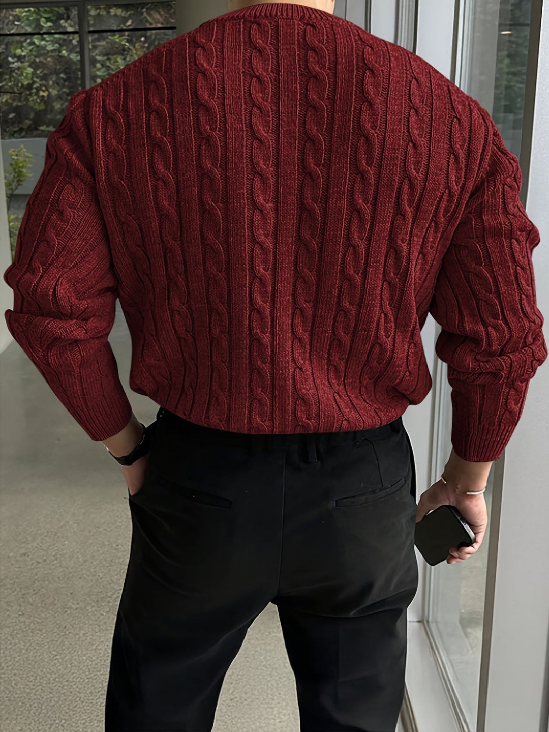 Men's Cable Knit Crew Neck Sweater