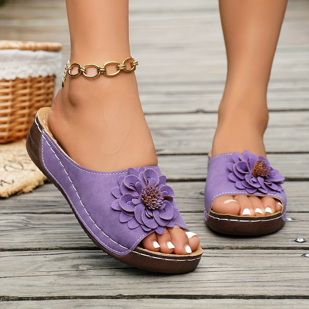 Light Purple Floral Comfort Wedge Sandals for Women