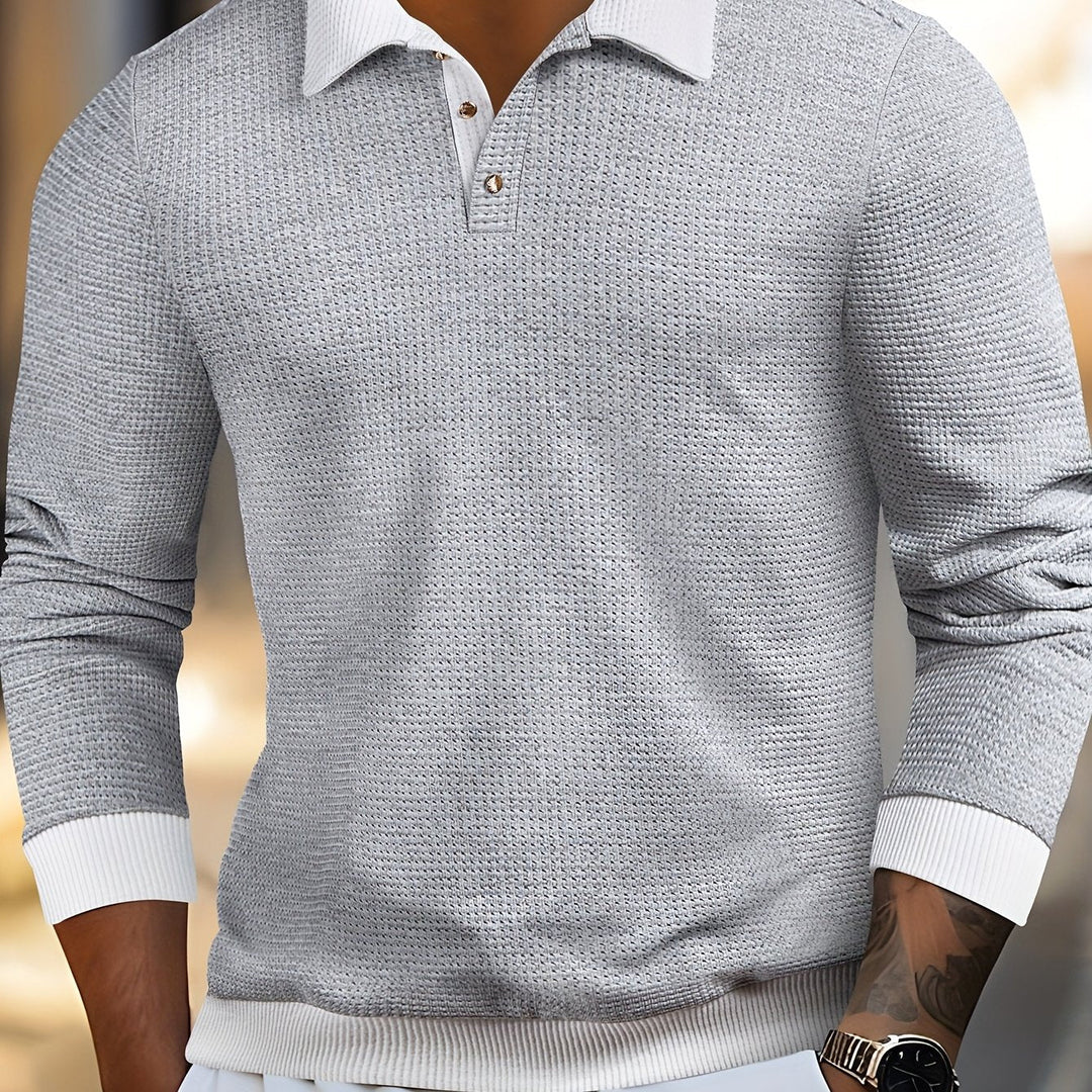 Long-Sleeve Polo Shirt, Men's Textured Fit