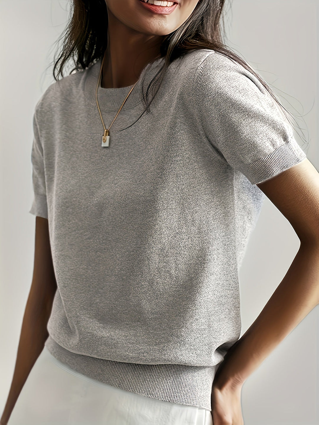 Fine-Knit Short Sleeve Sweater for Women