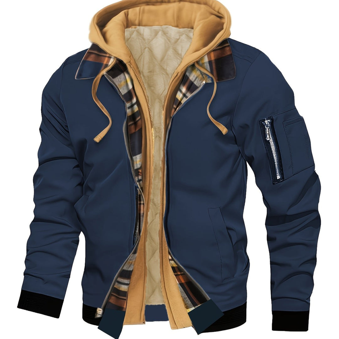 Hooded Warm-Lined Zip Jacket for Men, Plus Size