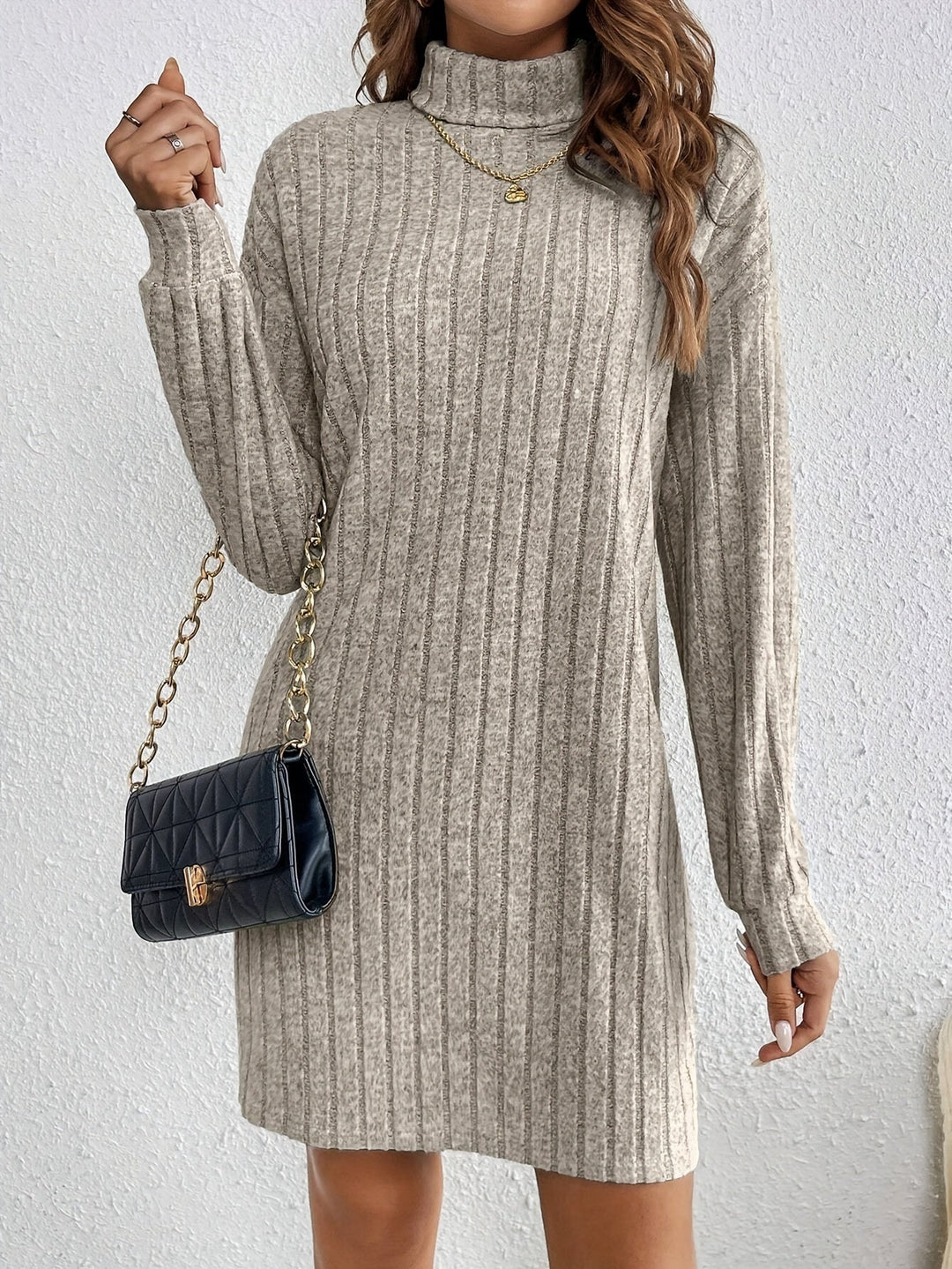 Ladies Ribbed Turtleneck Sweater Dress