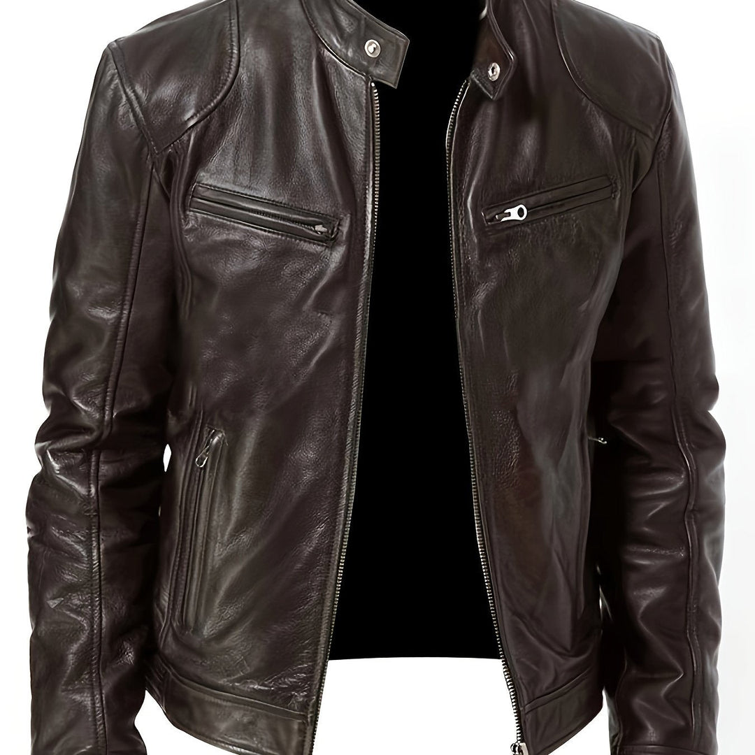 Stand-Collar Moto Jacket for Men, Plus Size