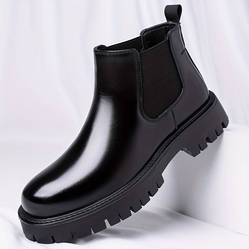 Black Rugged-Sole Chelsea Boots for Men