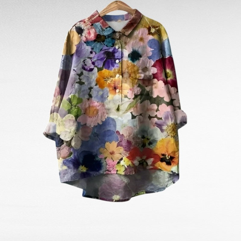 Watercolor Floral Blouse for Women, Classic Style