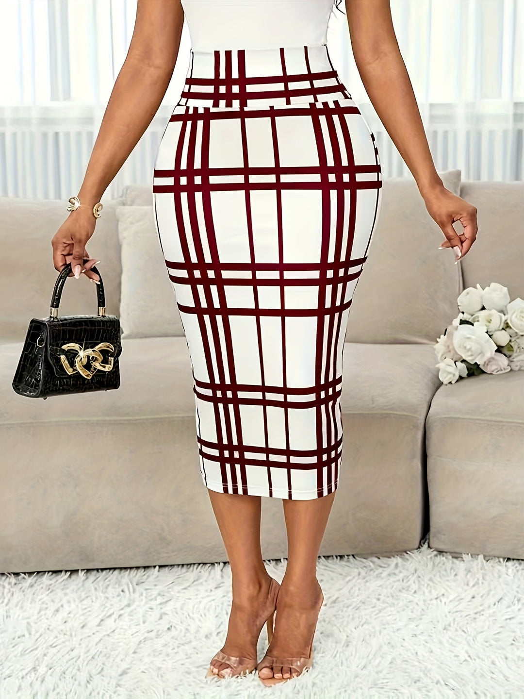 Plaid Pencil Skirt for Women, Refined Style