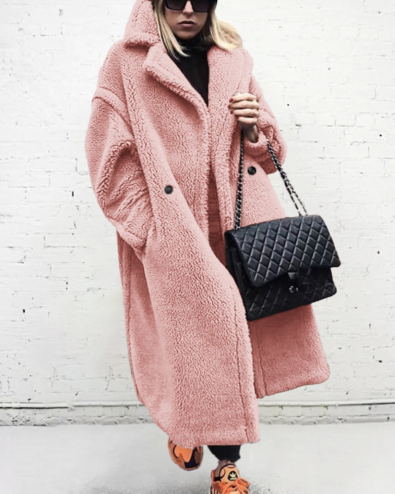 Women's Teddy Cotton Blend Winter Coat with Lapel Collar