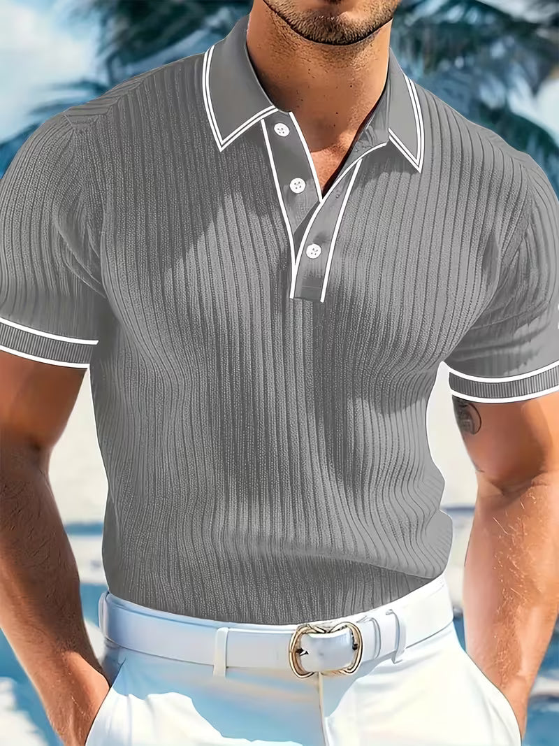 Color-Blocked Short Sleeve Polo Shirt for Men, Plus Size