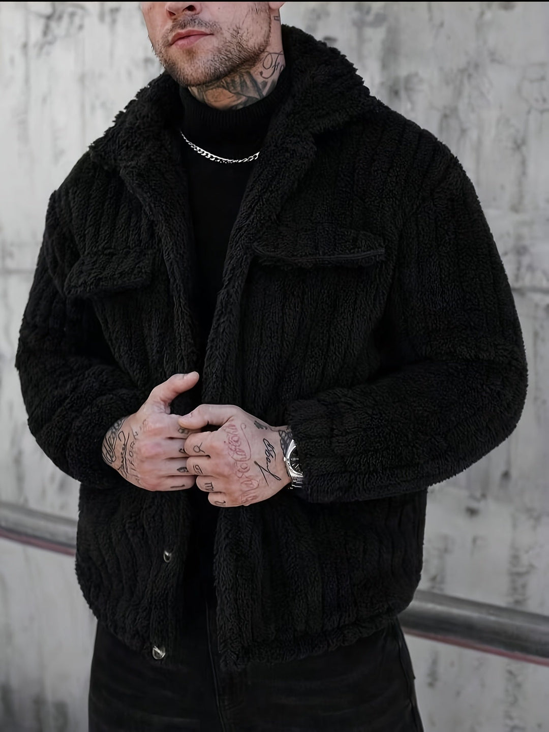 Textured Button-Up Jacket for Men