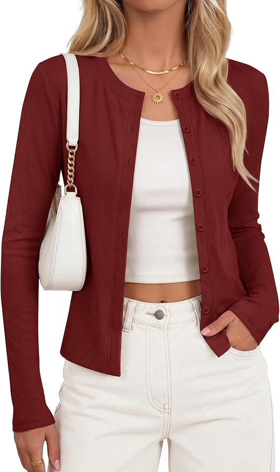 Women's Long Sleeve Ribbed Knit Cardigan Sweater