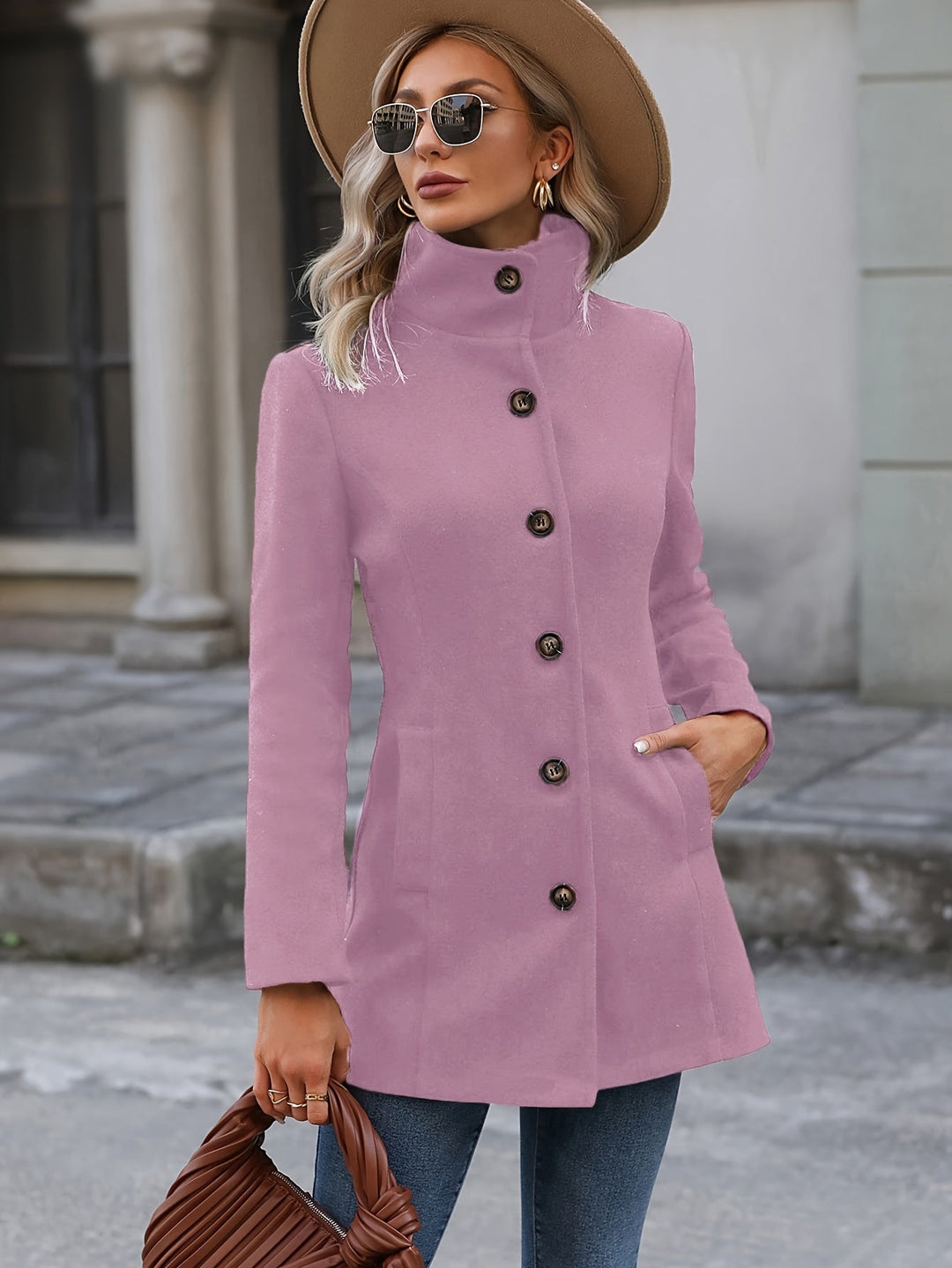 Ladies Waist-Cinching Mid-Length Coat