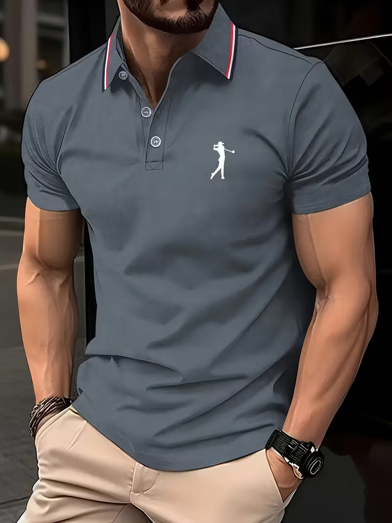 Short-Sleeve Golf Printed Shirt for Men, Casual Style