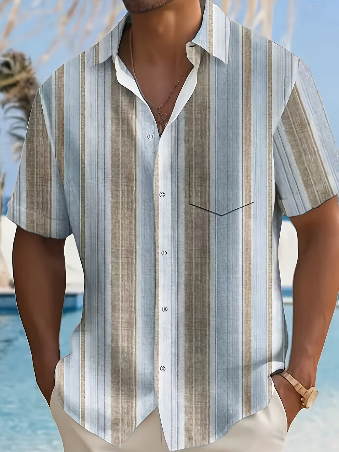 Relaxed Striped Short Sleeve Shirt for Men, Plus Size
