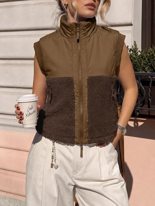 Women's Sherpa Zip-Up Quilted Jacket – Brown