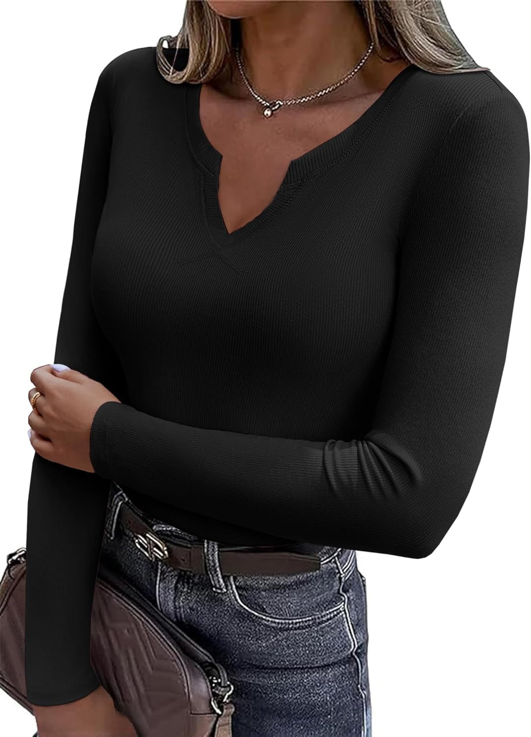 Women's Long Sleeve Knit V-Neck Sweater