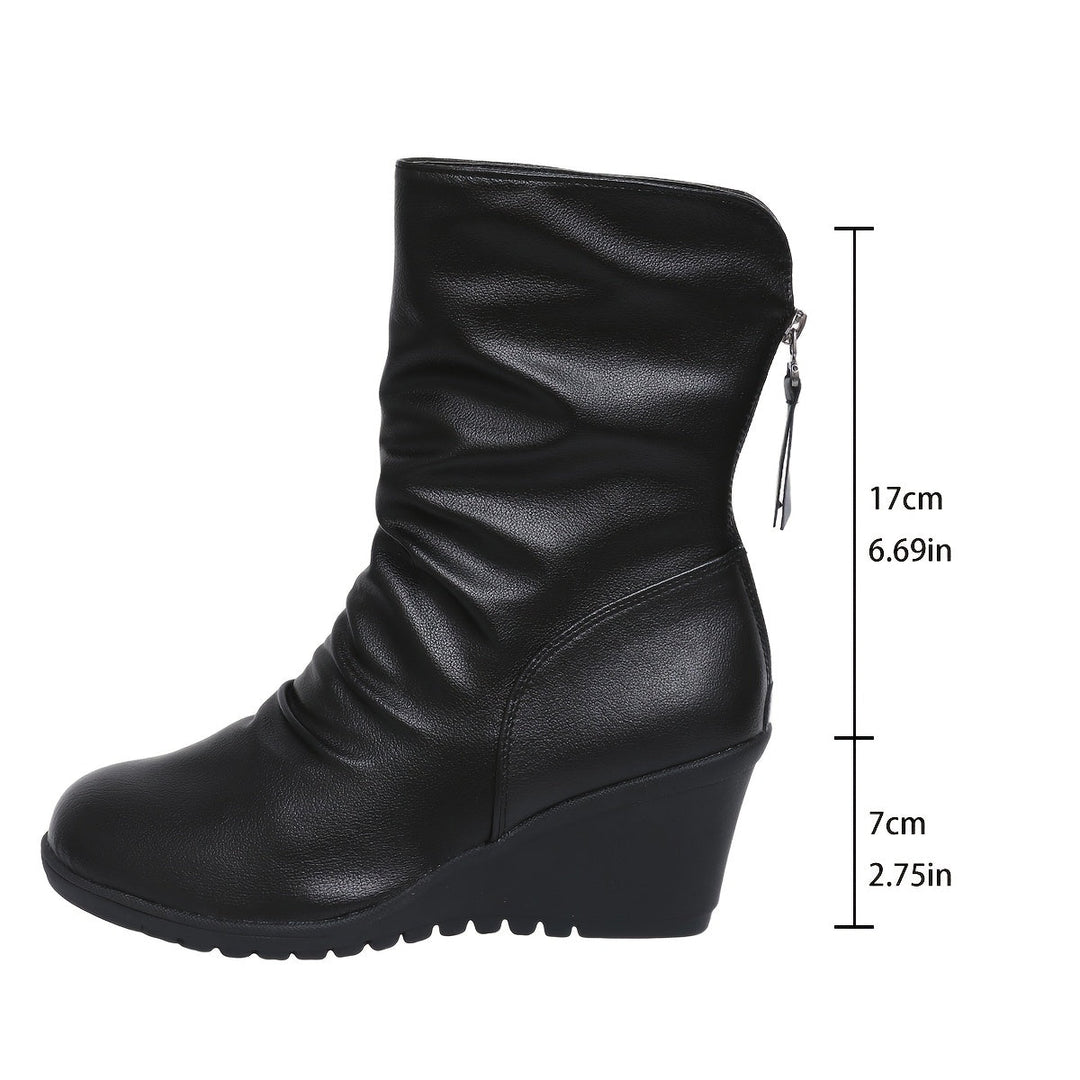Black Sleek Wedge Mid-Calf Boots for Women