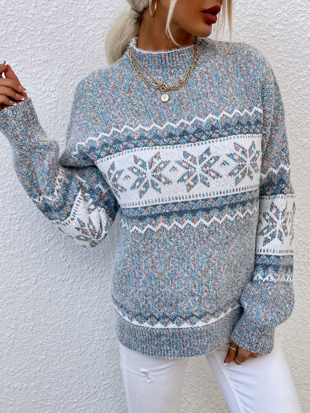 Snowflake Mock-Neck Sweater, Women's Cozy Fit