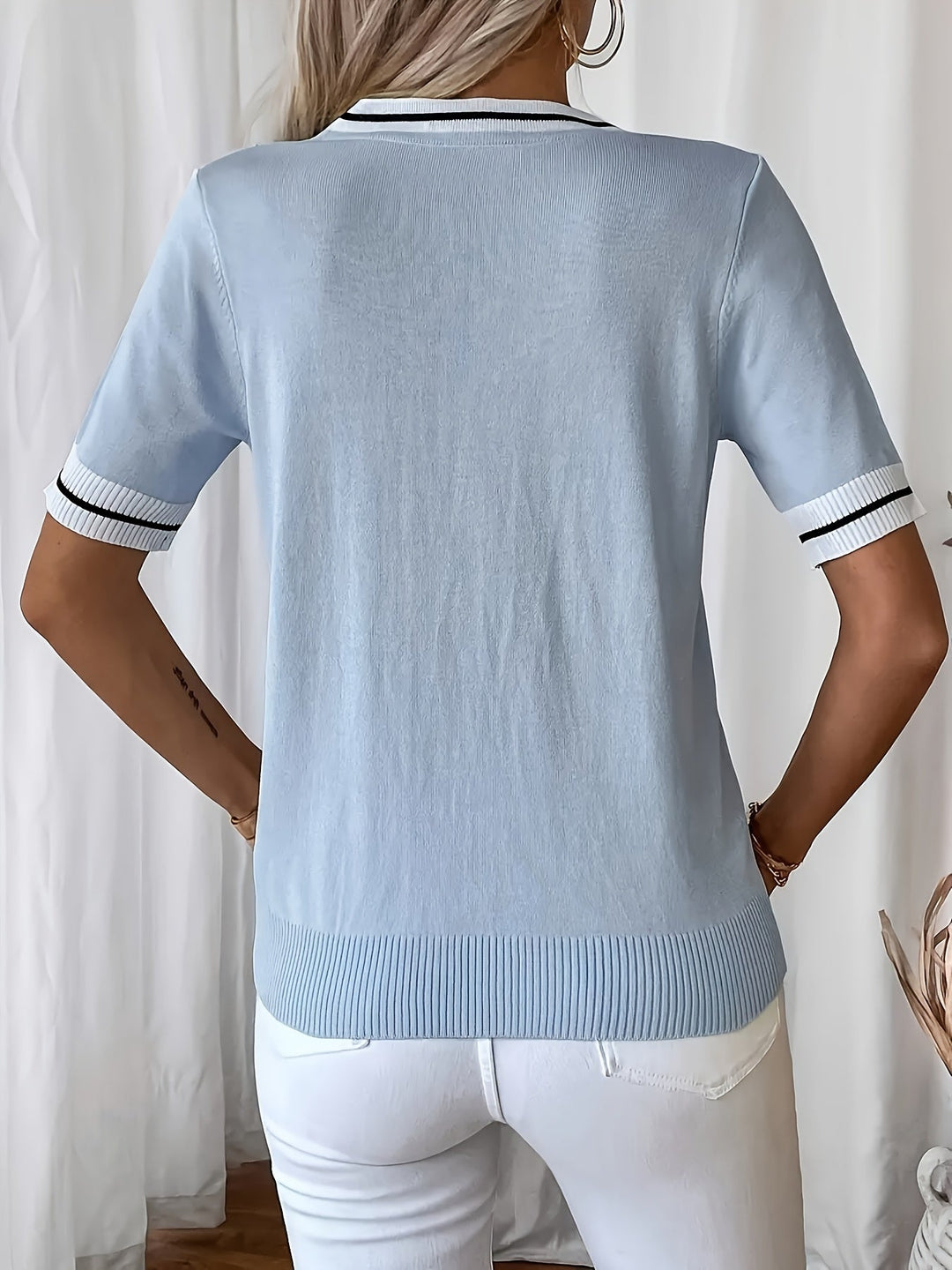 V-Neck Short-Sleeve Pullover for Women